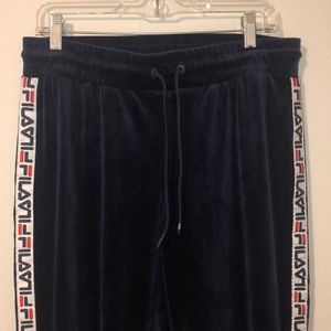 blue velvet Fila joggers